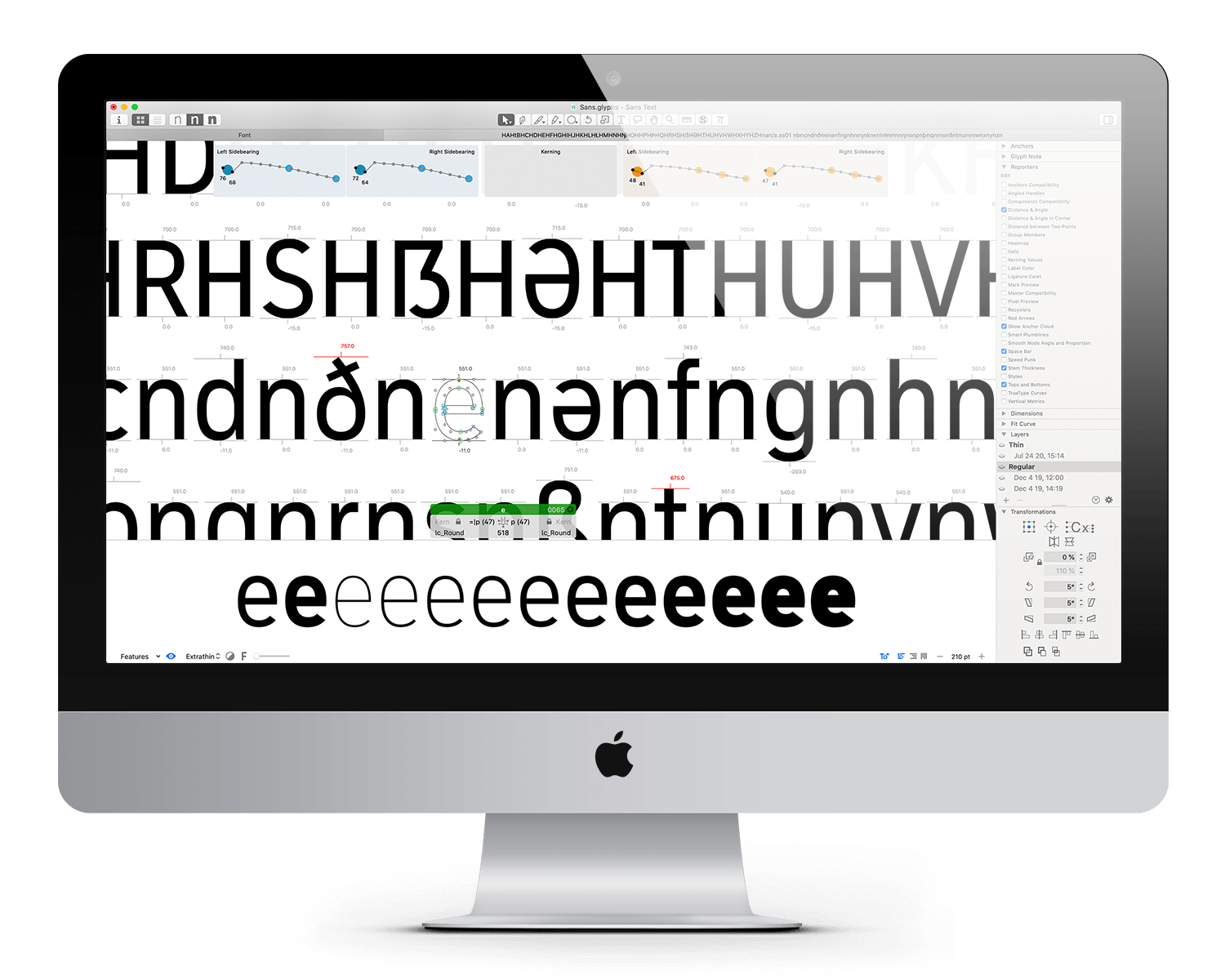 Screenshot of the design process of a sans-serif typeface.
